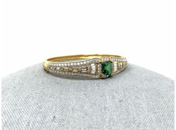Gold Vermeil Sterling Silver Bracelets With Emerald Green And CZ Stones