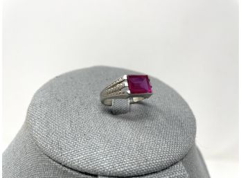 10k White Gold And Spinel Signet Ring Sz. 11.5