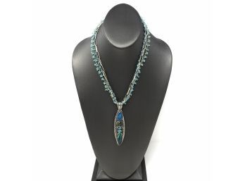Artisan Signed Sterling Silver Necklace W Faceted Turquoise Beads And Bezel Set Opals, Topaz, And Peridot