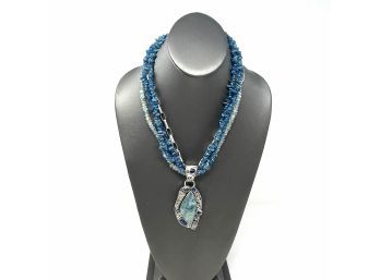 Signed Sterling Silver Artisan Necklace W Bezel Set Teal, Blue, And Gray Gemstones