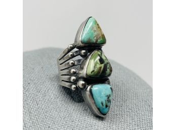 Stunning Artisan Signed Sterling Silver And Turquoise Ring Sz. 6.25