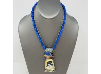 Artisan Signed Sterling Silver Necklace With Blue Lapis