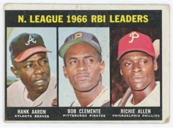 1967 Topps Baseball #242 1966 NL RBI Leaders - Aaron - Clemente - Allen