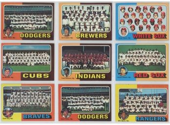 Lot Of 9 1975 Topps Baseball Team Cards