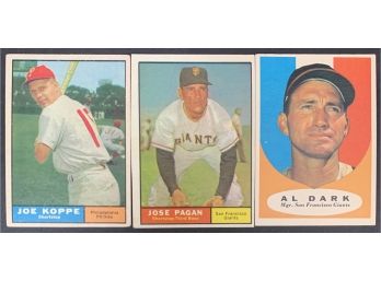 Lot Of 3 1961 Topps Baseball Cards