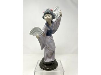 Lladro, Spain, Large Figure In Glazed Porcelain, Geisha With Fans