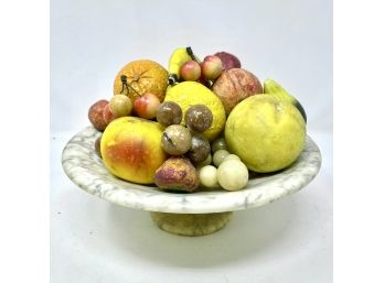 Marble Or Alabaster Pedestal Bowl By Jim Tirreria With Stone And Marble Fruit