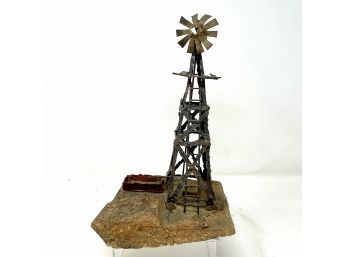 Mid Century Metal And Stone Windmill Sculpture
