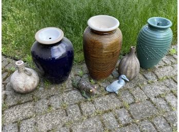 Collection Of Yard Art And Fountain Vessels