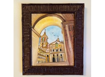 Unsigned Framed European Courtyard Painting