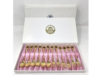 Korean Maritime Stainless Steel Gold Tone Appetizer Fork And Spoon Set In Original Box
