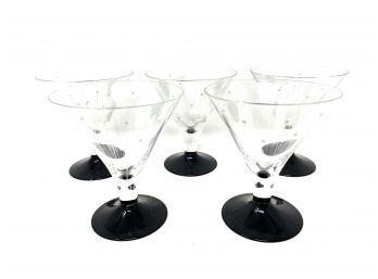 Set Of 5 Atomic Style Mid Century Modern Short Stemmed Martini Glasses