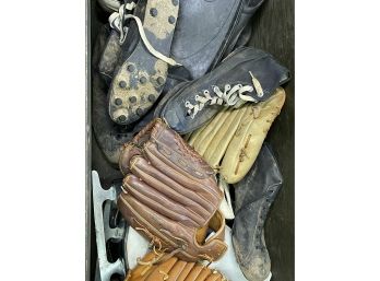 Baseball Gloves, Ice Skates, Cleats And More Lot