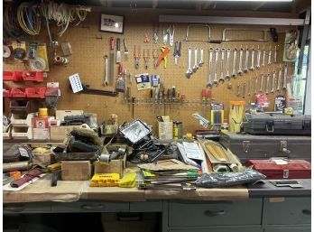 All Contents Of Long Tool Bench And Peg Wall Including Items In Drawers - Take What You Want, Leave The Rest