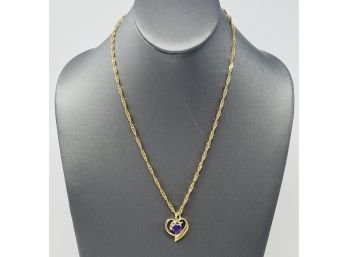 14kt Italian Gold Chain And Pendant With Purple Stone 10.38g
