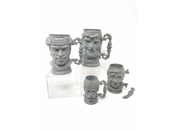 Sculpted Portrait Mugs With Four Distinct Personalities (one Has Broken Handle)