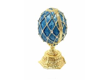 AKM Swarovski Crystal Enamel Gold Tone Faberge Egg With Magnetic Closure