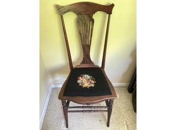 Antique Harp Back Chair With Embroidered Seat