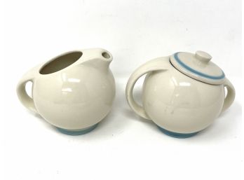 Mid Century Canadian Clay Creamer And Lidded Sugar Bowl