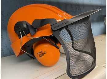 Stihl Promark Safety Helmet With Netted Face Shield And Built In Headset For Sound Reduction
