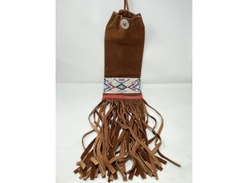 Vintage Leather Native American Pipe Bag With Beading - Tribe Unknown
