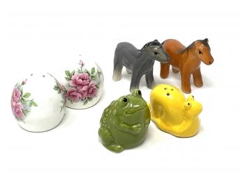 Trio Of Figural And Floral Salt And Pepper Shakers