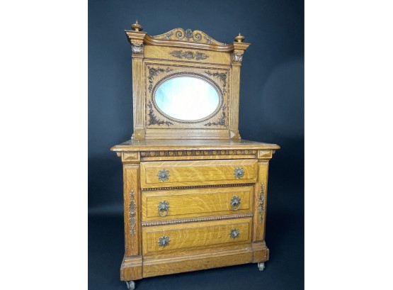 Victorian Oak Miniature Salesman Sample? Dresser With Mirror Incredible Detail & Quality