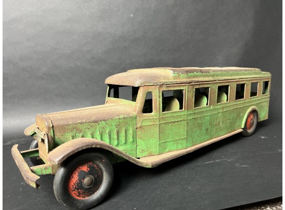 Cor-Cor Toys Washington, Indiana LARGE Pressed Steel Green Toy Bus With Headlights, Ca.1930s