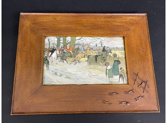 Antique Fox Hunt Print With Figural Frame