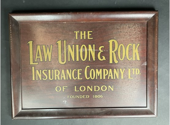 Wood Framed Tin Advertising Sign For The Law Union & Rock Insurance Company Of London