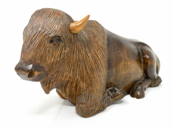 Folk Art Wood Carved Bison