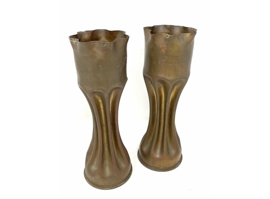 Pair Of Trench Art Vases - Souvenir - Marked 1916 & 1918