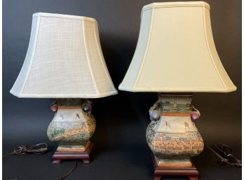 Pairs Of Decorative Lamps Scenic Images On All Sides Incredible Detail LOOK!!