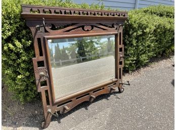 Antique Entry Mirror With Cast Iron Hooks