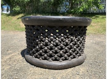 Large Cameroon Drum Table Carved Wood Ebonized  30 1/2' Dia