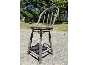 Antique Telephone Swivel Chair With Woven Seat
