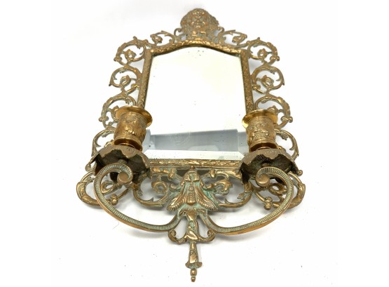 Ornate Vintage Brass Mirror Sconce