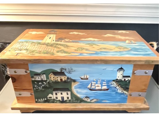 Nautical Hand Painted Wooden Chest