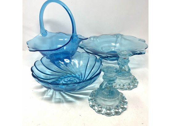 Collection Of Antique Blue Glass