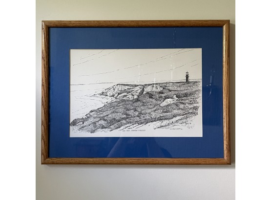 Framed Pen And Ink Of Marthas Vineyard By Clark M Goff 1982