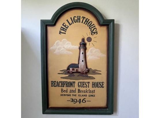 Wooden Wall Plaque Of Lighthouse - Bed And Breakfast Sign