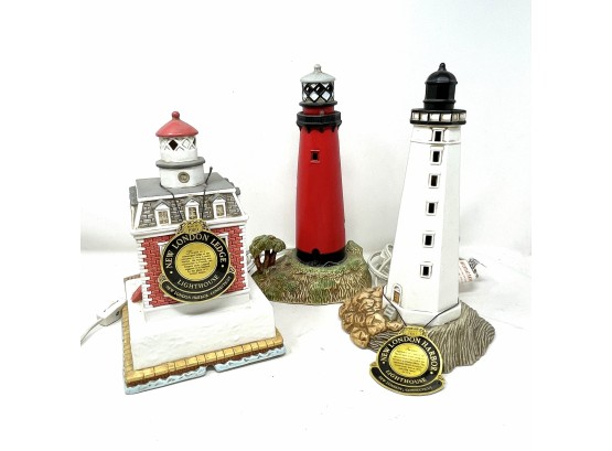 Collection Of Large, Illuminated Lighthouses - Including Lefton Lamp Lighthouse