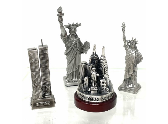 Collection Of New York City Pewter Figures Including Twin Towers