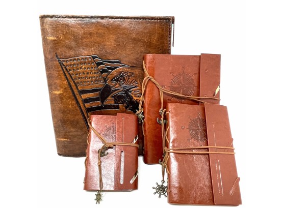 Collection Of Leather Binders And Journals