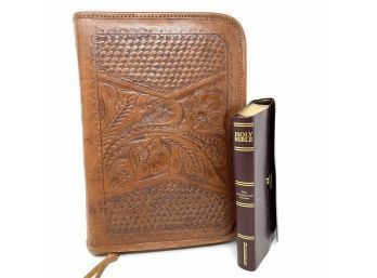 Tooled Leather Bible Cover With Bible