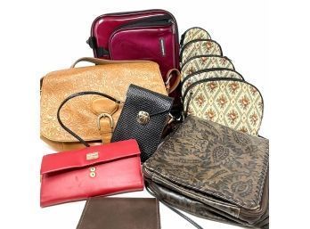 Collection Of Bags Leather And Fabric Handbags And Makeup Bags