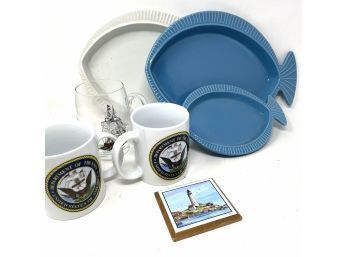 Kitchen Lot With Pottery Fish Plates!
