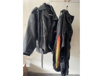 Leather Jacket & Riding Rain Suit W/ Flames