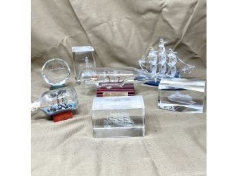 Nautical Home Decor - Including Glass Paperweights And Glass Ships In Bottle