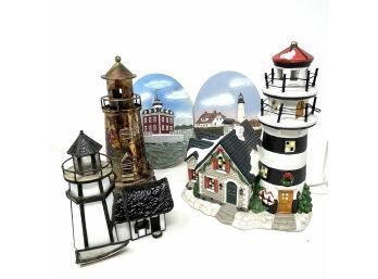 Nautical Home Decor Lot Including Musical Lighthouse And One Illuminated Lighthouse!